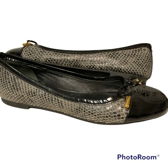 Tory Burch Verbena Tribal Snake Patent Leather Cap Toe Flat Size 5M - Picture 4 of 10